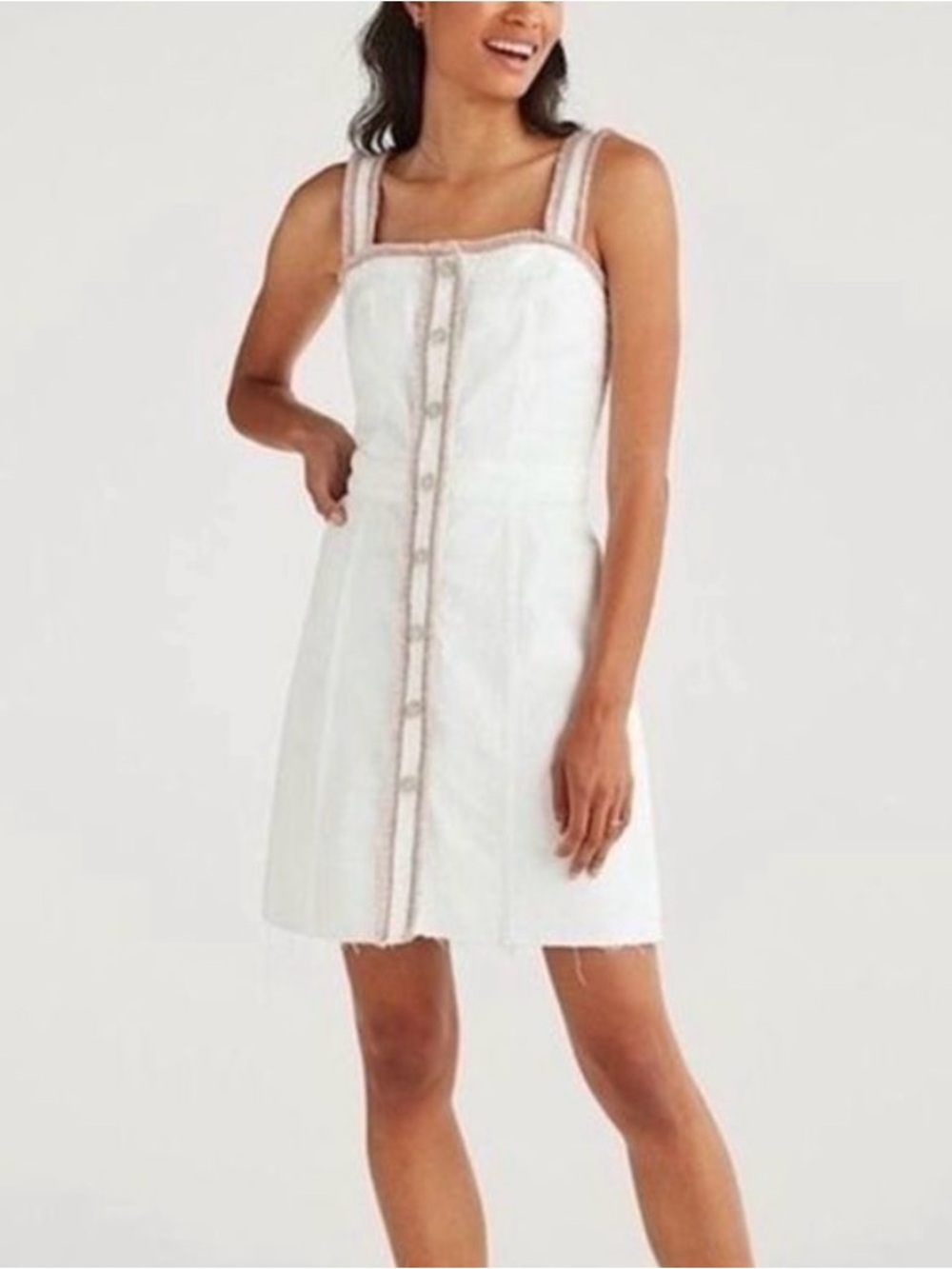 7 For All Mankind Unicorn Fringe White Denim Mini Dress - M - Picture 7 of 7